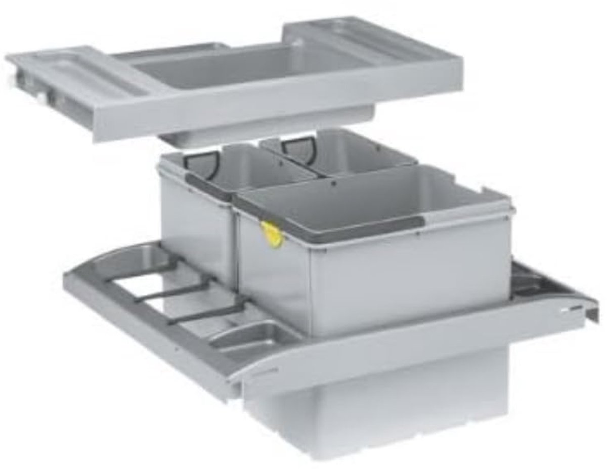 SnelShoppen - Afvalemmer Trolley Vario 60 - 18L + 2 x 8L - Grijze Container voor Keuken, Tuin en Feest - Duurzaam en Handig in Gebruik