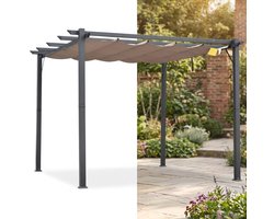 Pergola - 3 x 3 m - Prieel - Paviljoen - Terras - Weerbestendig - Metalen Frame - Met zonwering - Bruin