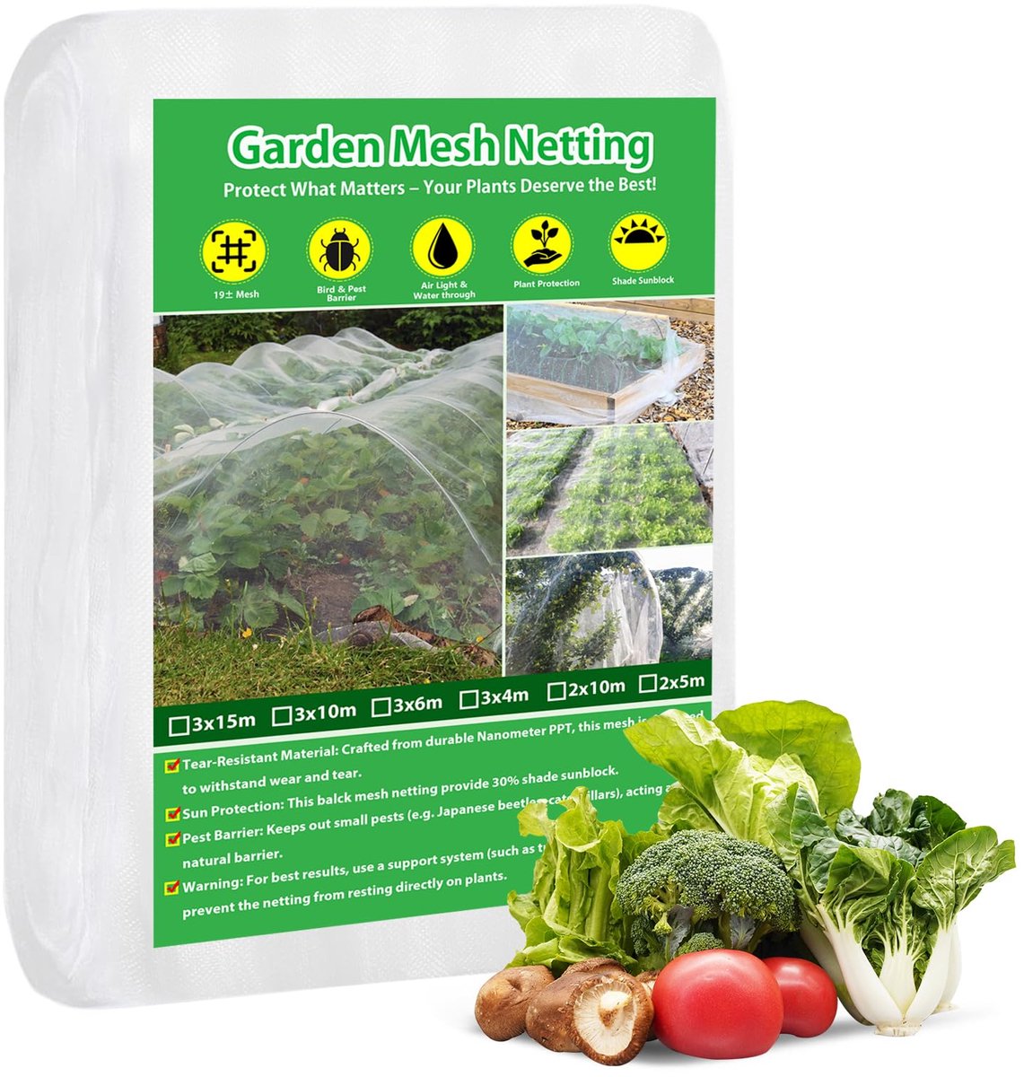SnelShoppen - Tuingaas 3 x 10 m - Ultrafijne Bescherming tegen Insecten - Vlindervogelnet voor Tuin, Kas, Polytunnels en Groenten - Perfect voor Bomen