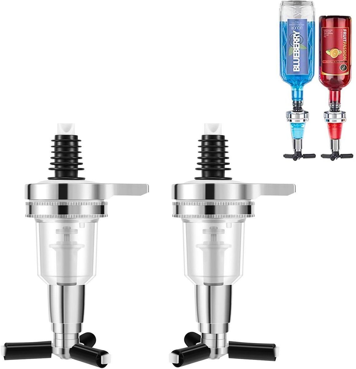 SnelShoppen - Aboiledy 2 stuks 45 ml borreldispenser, dubbele drankdispenser met tapkraan, flessenhouder voor sterke drank, ideaal voor feest, tuin, k
