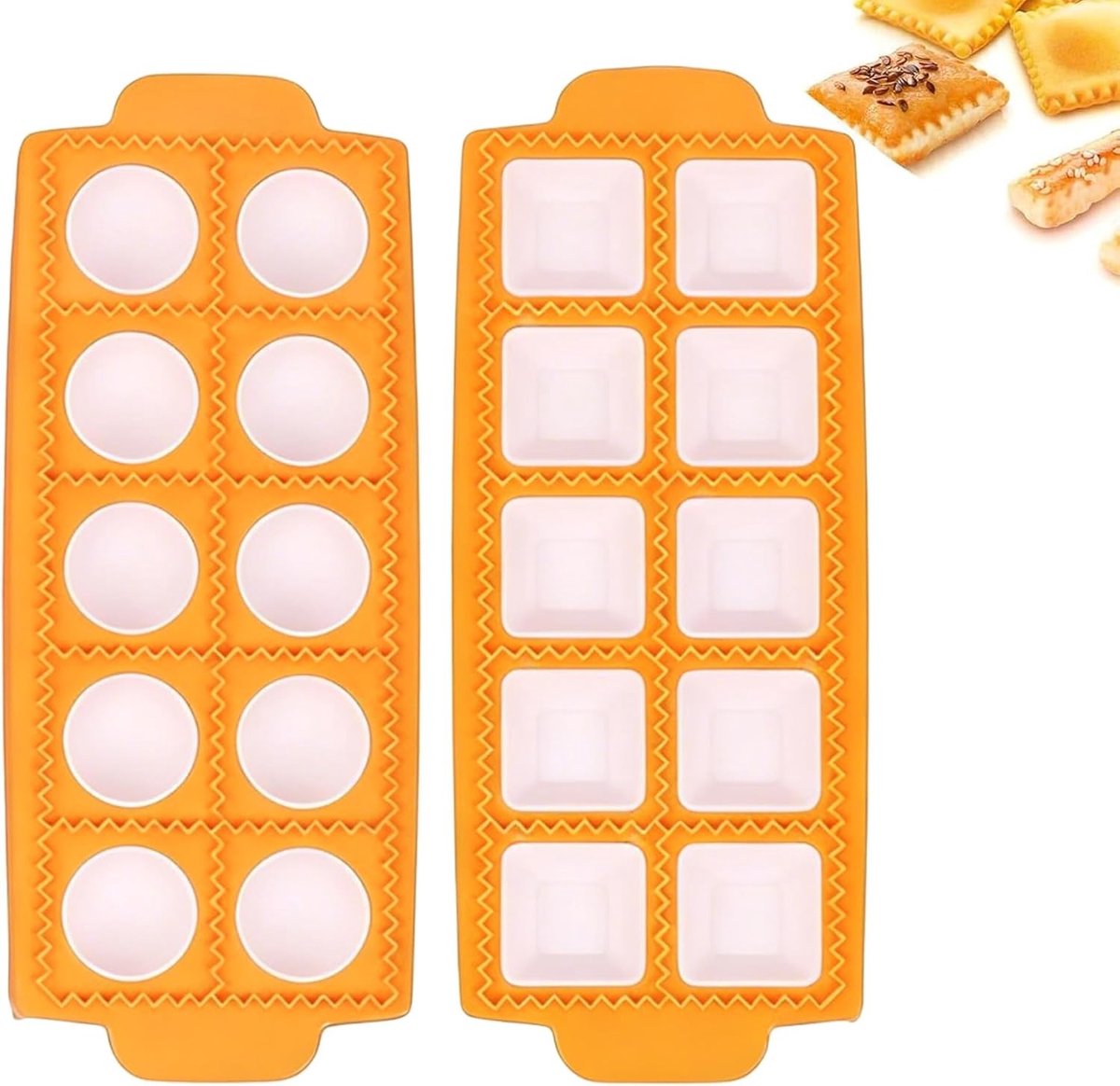 SnelShoppen - 2 Stuks Raviolivormen voor Ronde en Vierkante Ravioli - Dumpling Maker met 10 Roosters - Italiaanse Keukenaccessoires voor het Maken van