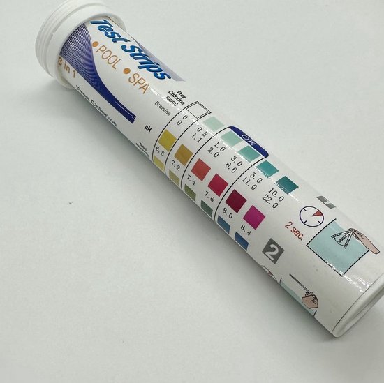 Rol teststrips voor zwembad/spa met kleurenschaal voor Vrije Chloor, Bromine en pH.