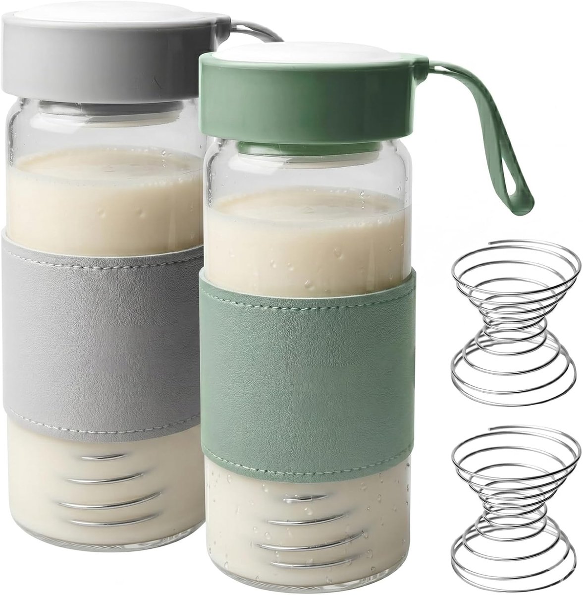 SnelShoppen - Set van 2 Protein Shakers - 480 ml - Borosilicaatglas - RVS Roerballen - Lekvrij en Antislip - Ideaal voor Fitness en Dagelijks Gebruik
