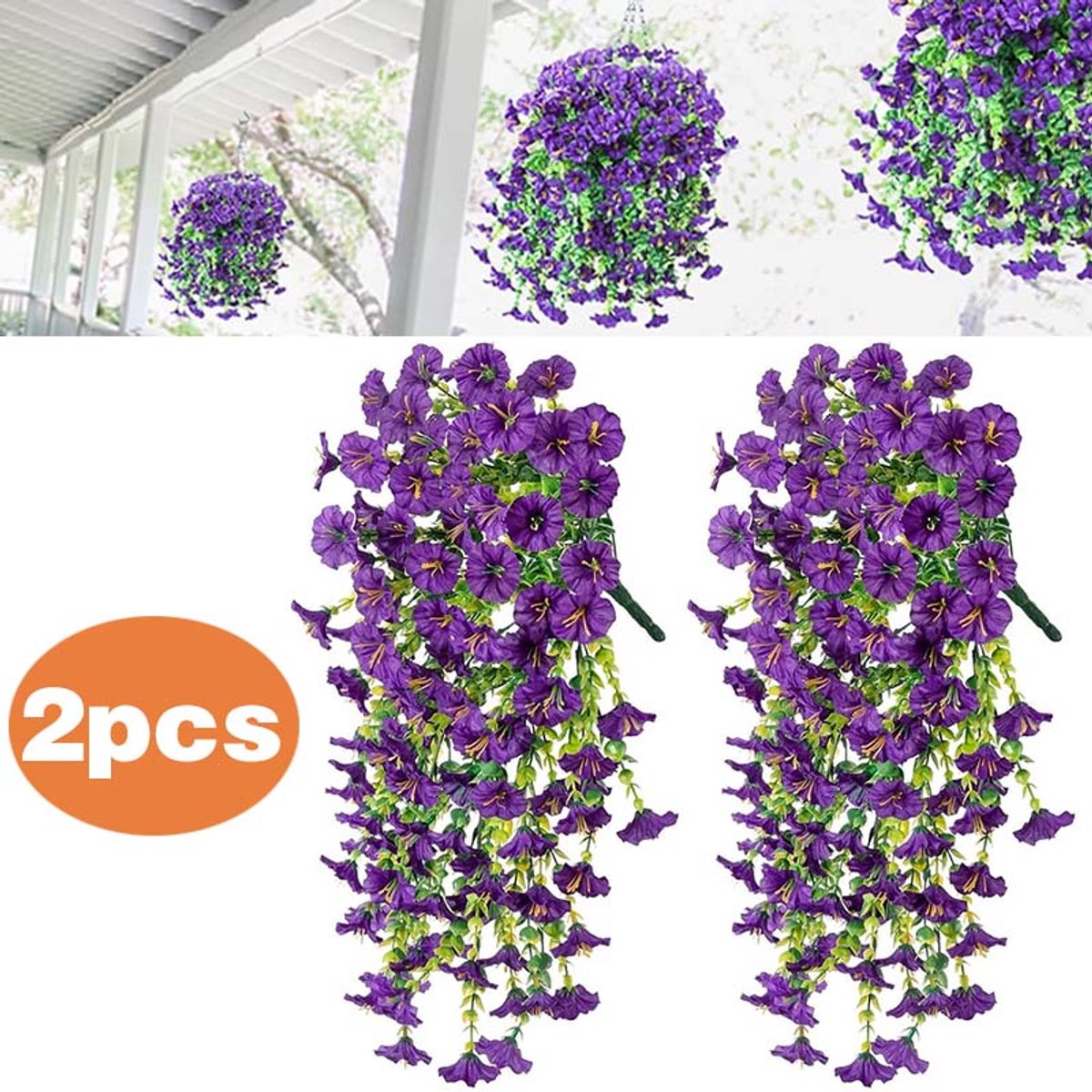 2 stuks Kunstmatige winde slinger 75 cm - Kunstmatige slingerkrans - Decoratie voor huis, tuin en bruiloft - Hangende kunstbloemen - Paars