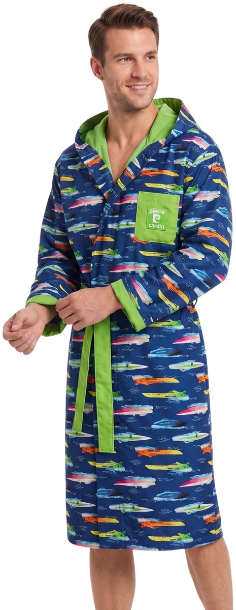 SnelShoppen - Pierre Cardin Badjas Heren - Microvezel - Lichtgewicht - Ruimtebesparend - Omslagmouwen - Capuchon - Riem - M-XXL - Boot - XXL