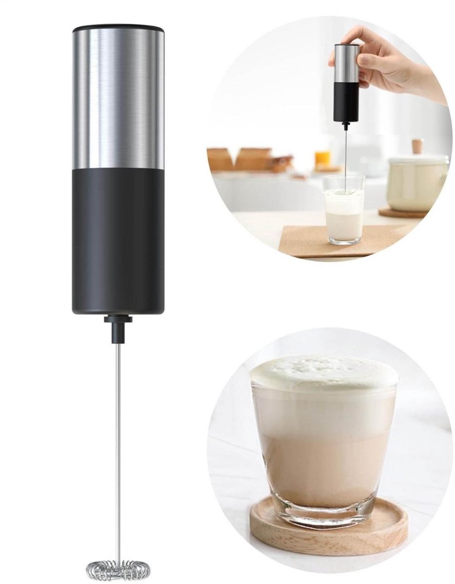 GELLDG Elektrische melkopschuimer – Handzame melkopschuimer – Mini-koffiemixer – Snoerloos/werkt op batterijen – Geen stopcontact nodig – Draagbaar voor op de camping – Roestvrij staal