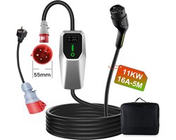 Cestovet Mobiele Thuislader 3.5KW 11kW - CEE naar Type 2 stekker EV oplader - 5 meter Laadkabel - 6A/8A/10A/13A/16A - Schuko-adapter