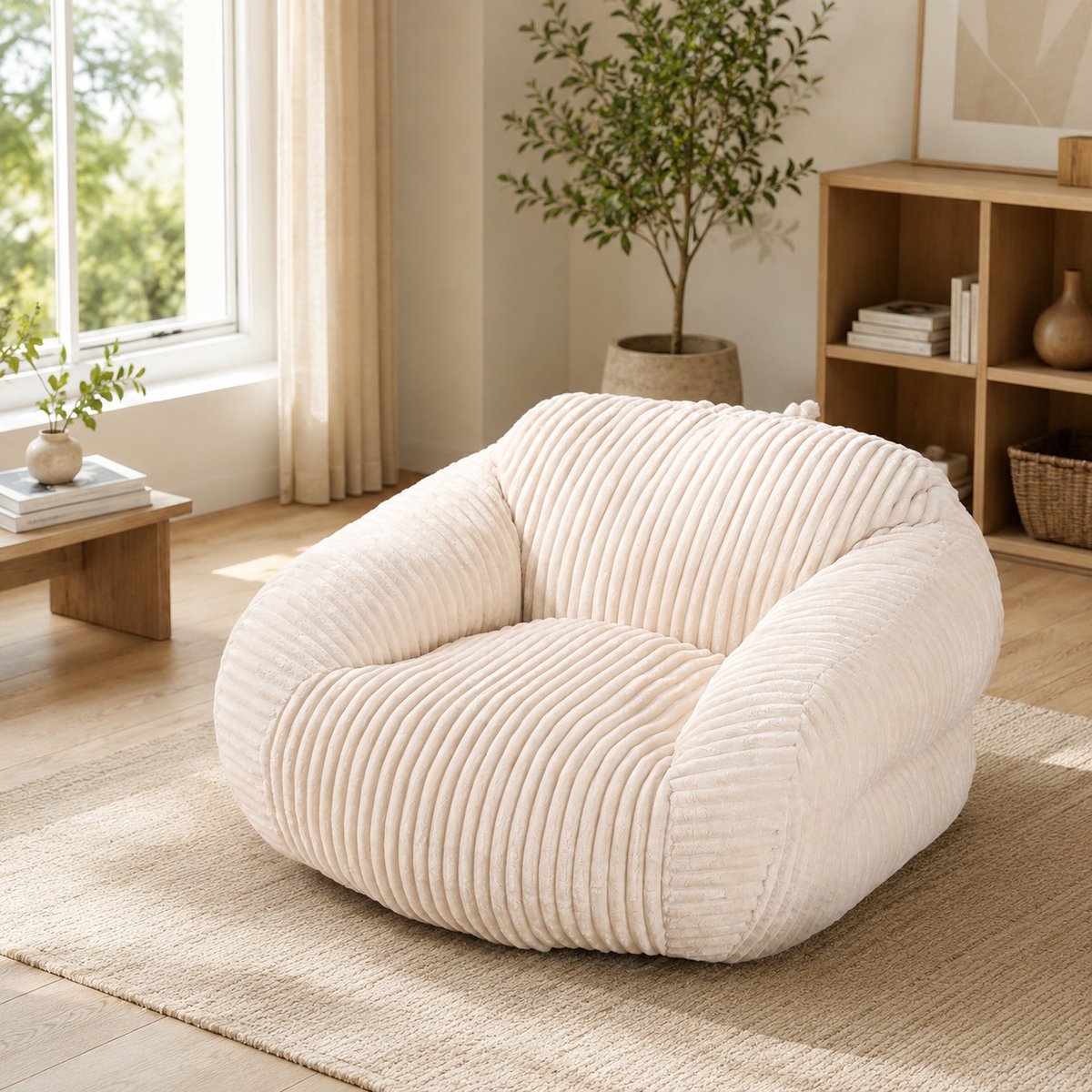 Zitzak - Zitbank - Relaxstoel - Comfortabele zitbank - Ergonomisch - Corduroy - Diepe Comfort Voor Woonkamer/Slaapkamer - Geen montage nodig - Beige