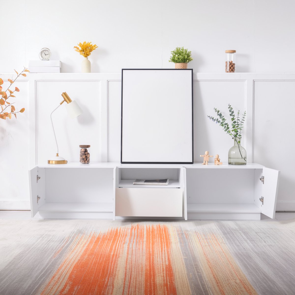Moderne tv meubel 170x37x42cm - schuin gemonteerd design - met lade - wit