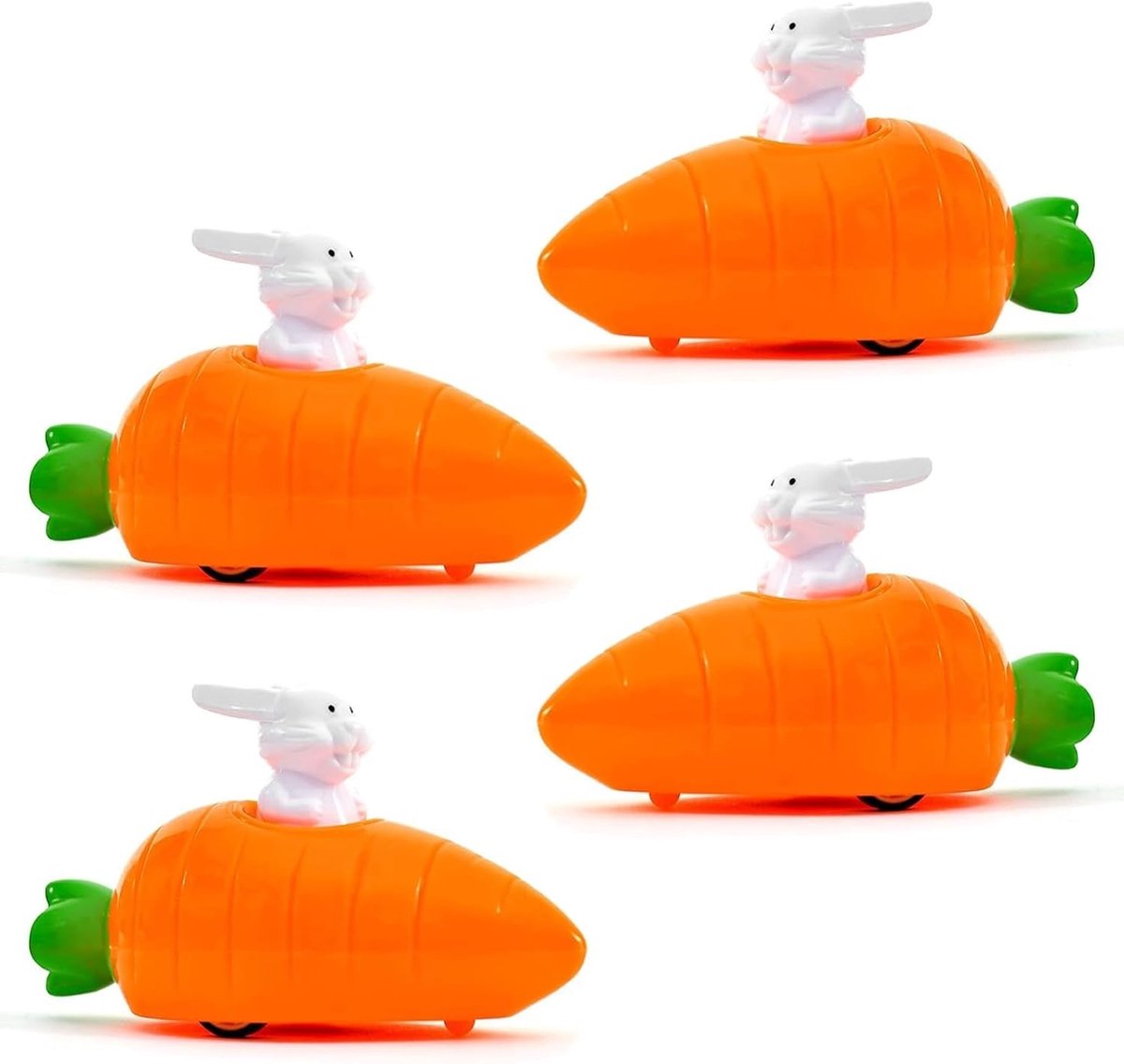 Remonteerbare hazen met wortel, 4 stuks, paasgeschenken, speelgoed voor kinderen, wrijvingsrace, konijn en wortel, leuk voor Pasen en feestdagen