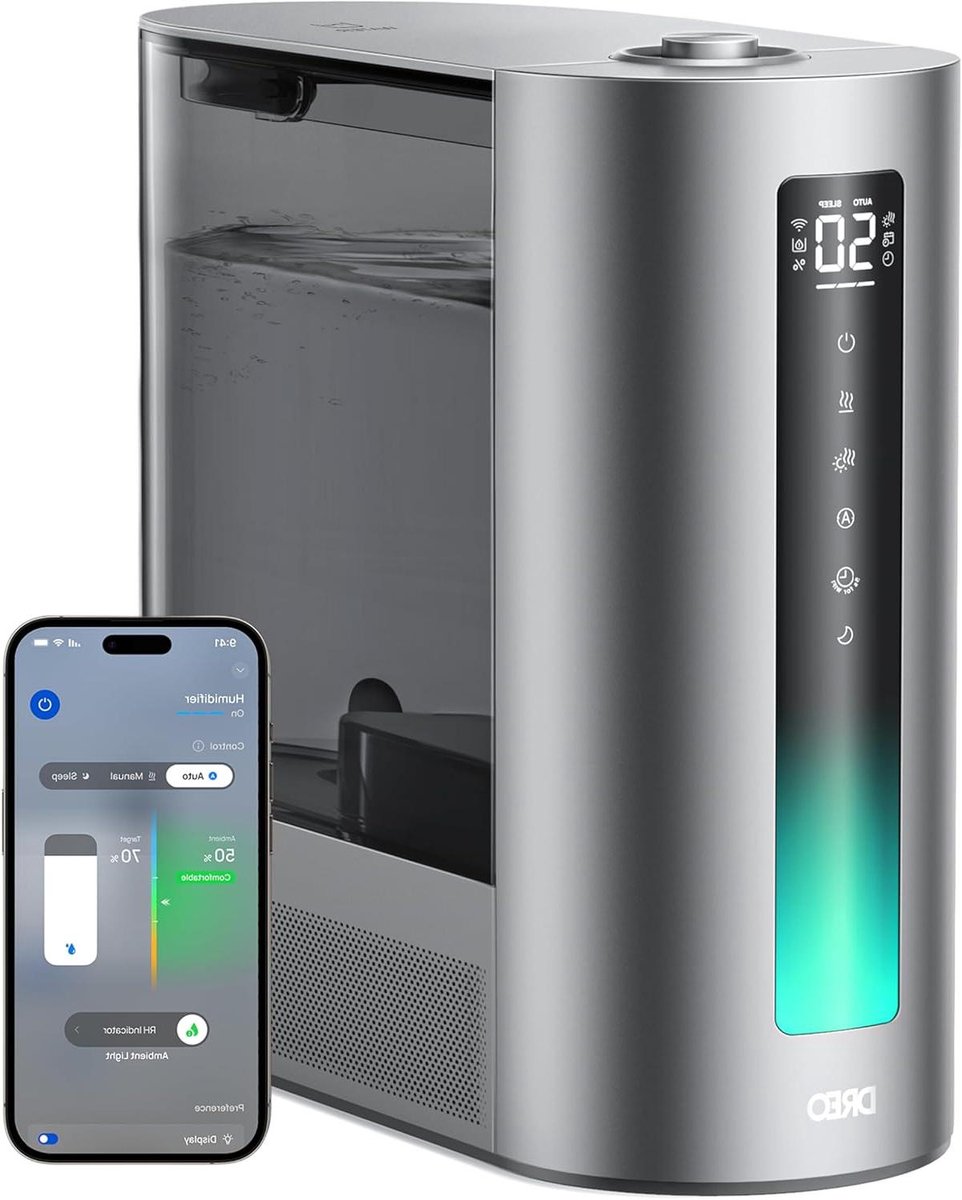 Slimme Luchtbevochtiger - Warme Koele Mist - Grote Kamer - Hoge Precisie Sensor - 6 Liter Tank - Zilver