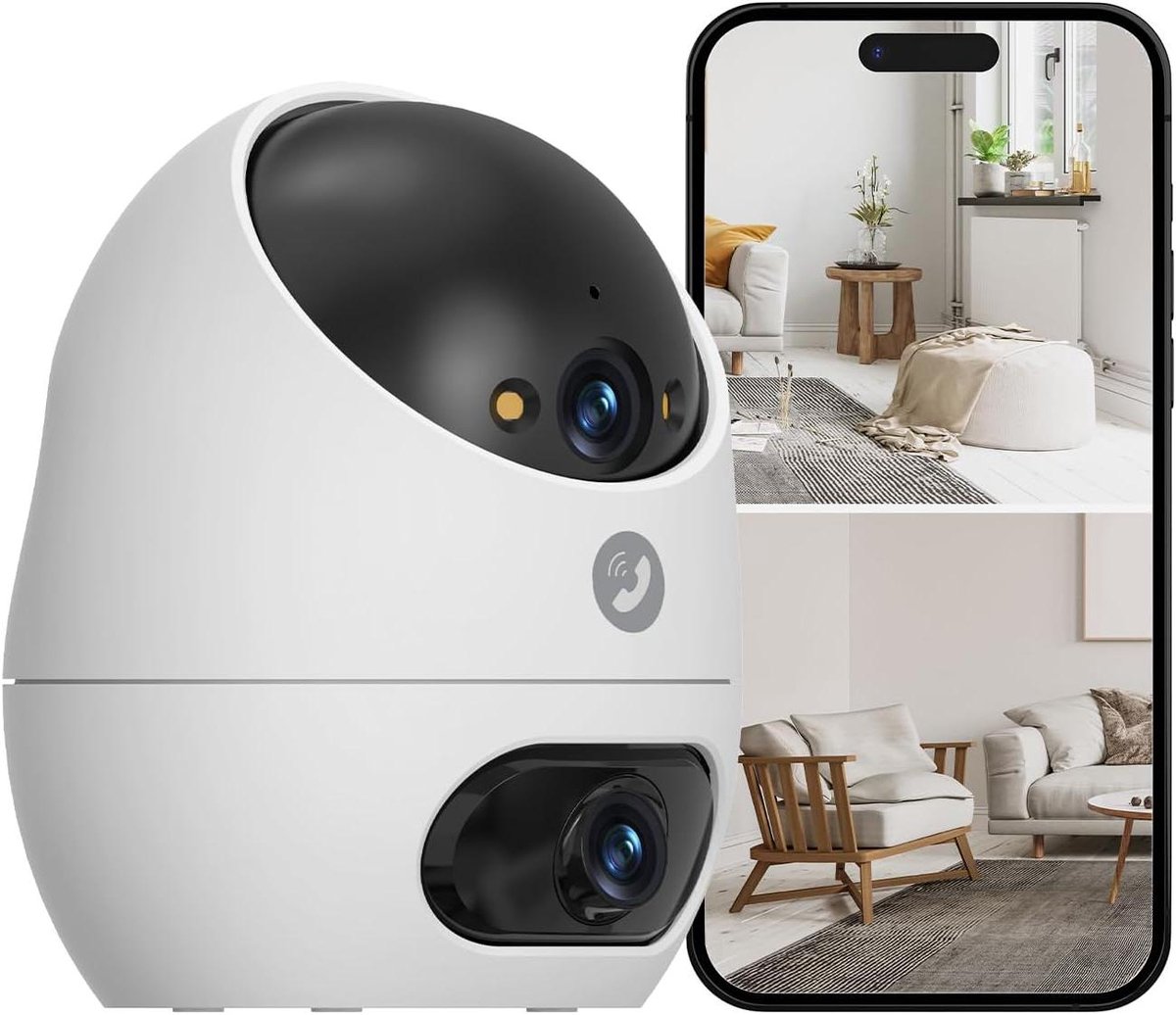 Binnen Beveiligingscamera - Dubbele Lens Camera - Huis Bewaken - Automatische Mensherkenning - 3K Resolutie - Wit