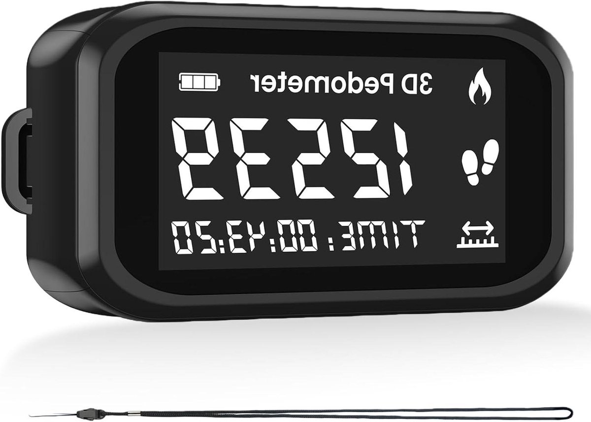 3D Stappenteller - Mini Pedometer - Activiteit Meten - Praktische Clip - 708 cm - Zwart