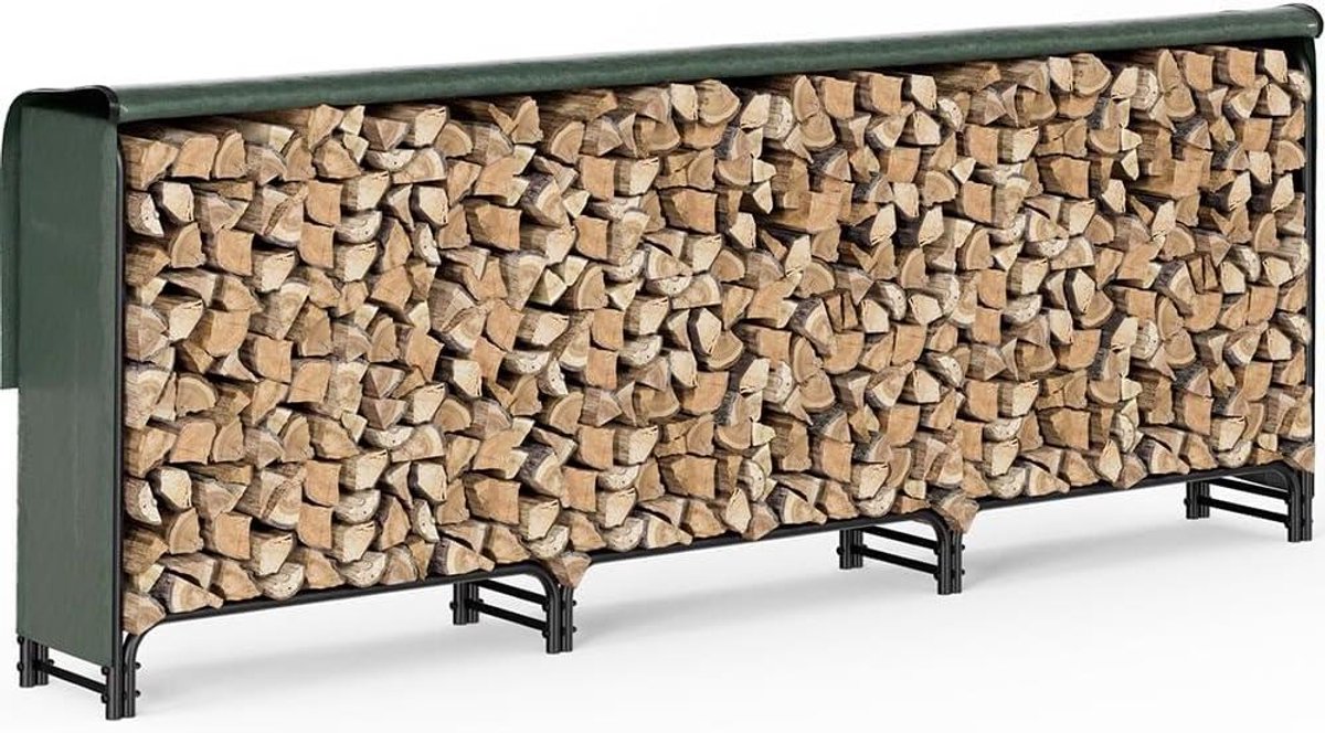Houthok Buiten - Houtopslag Rek - Droog Hout Houden - Inclusief Waterdichtehoes - 300 cm Lengte - Groen