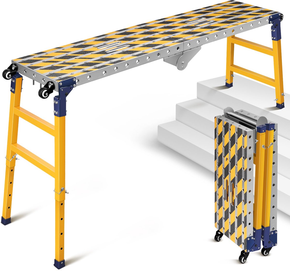 SnelShoppen - Stabiel 2-in-1 Werkplatform + Mobiel Lastafel met Antislip Zelfklevende Strips, 160 x 36 cm, Opvouwbare Werkbank, Verstelbare Hoogte, Ge