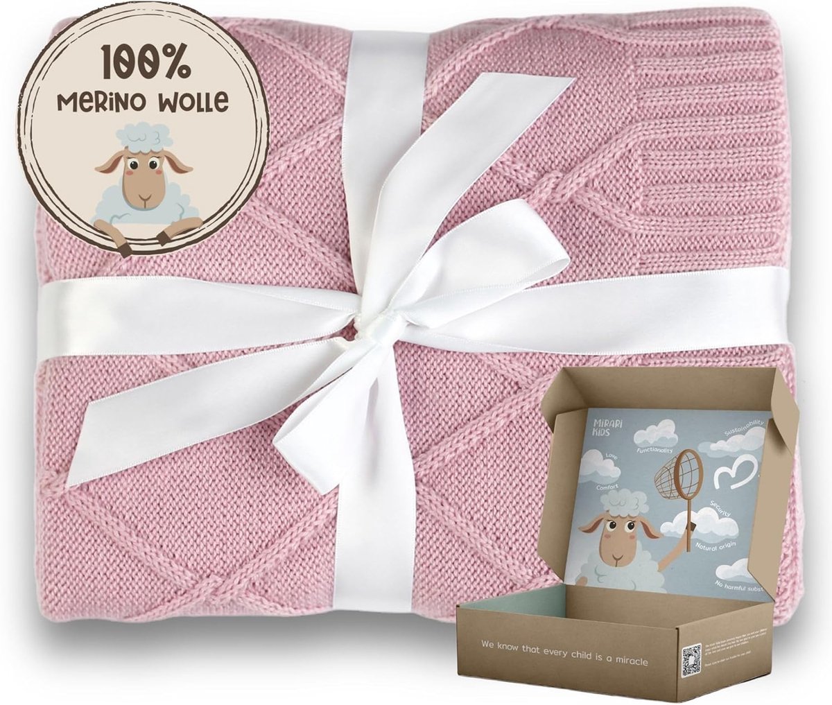 SnelShoppen - MIRARI Kids Wollen babydeken 100% merinowol 75x100 cm - Zachte babydeken voor pasgeborenen - Ideaal voor babyzitje, kinderwagen, ledikan