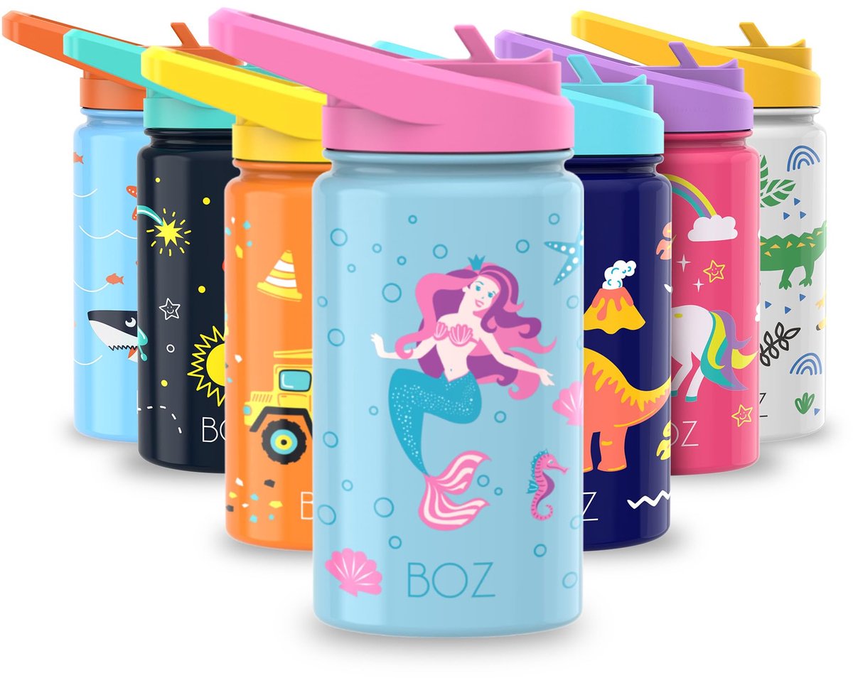 SnelShoppen - Kinder Drinkfles met Rietje en Deksel, Geïsoleerde RVS Fles voor School en Sport, Vaatwasserbestendig, Lek- en Spillproof, BPA-vrij, 414