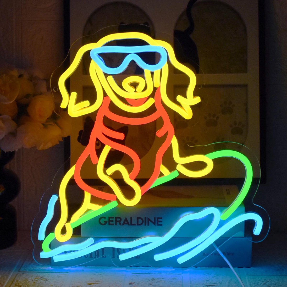 SnelShoppen - Neon Skateboard Hond Teckel Lichtreclame - Dimbare Neon Verlichting voor Strand, Surfwinkel, Bar, Slaapkamer & Feestdecoratie - USB Aans