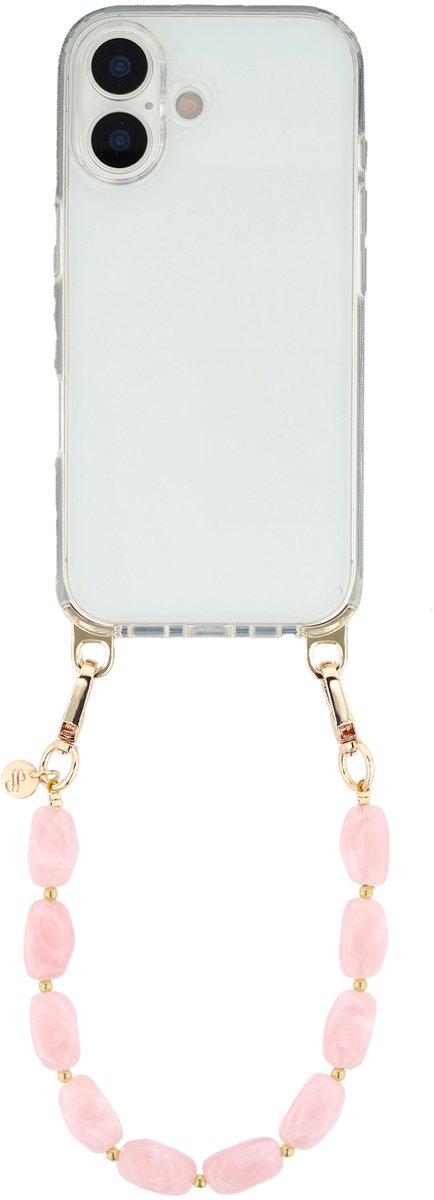 Selencia Transparant Hoesje met Haakjes inclusief Satin Crush Polskoord - Geschikt voor Apple iPhone 16 - Cosmic Candy