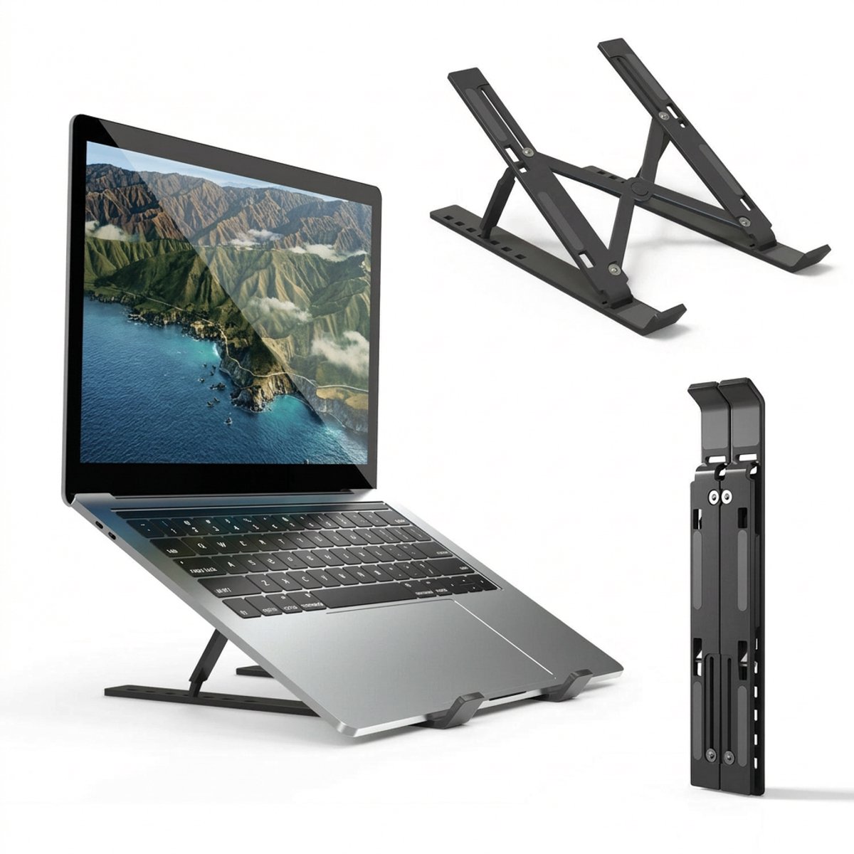 Aluminium laptopstandaard – verstelbaar, inklapbaar, draagbaar, voor 8-16 inch-ergonomisch zwart