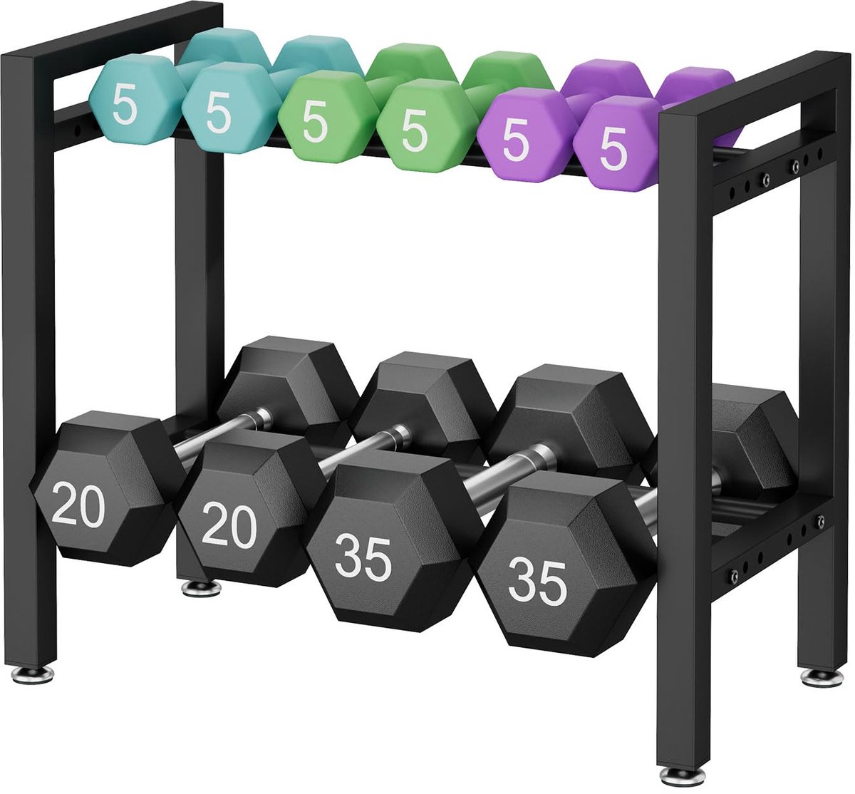 SnelShoppen - Verstelbaar Halterrek met 2 Niveaus voor Thuissportschool, Ruimtebesparend, Zwaar Belastbaar tot 300 lbs, Ideaal voor Kettlebells en Hal