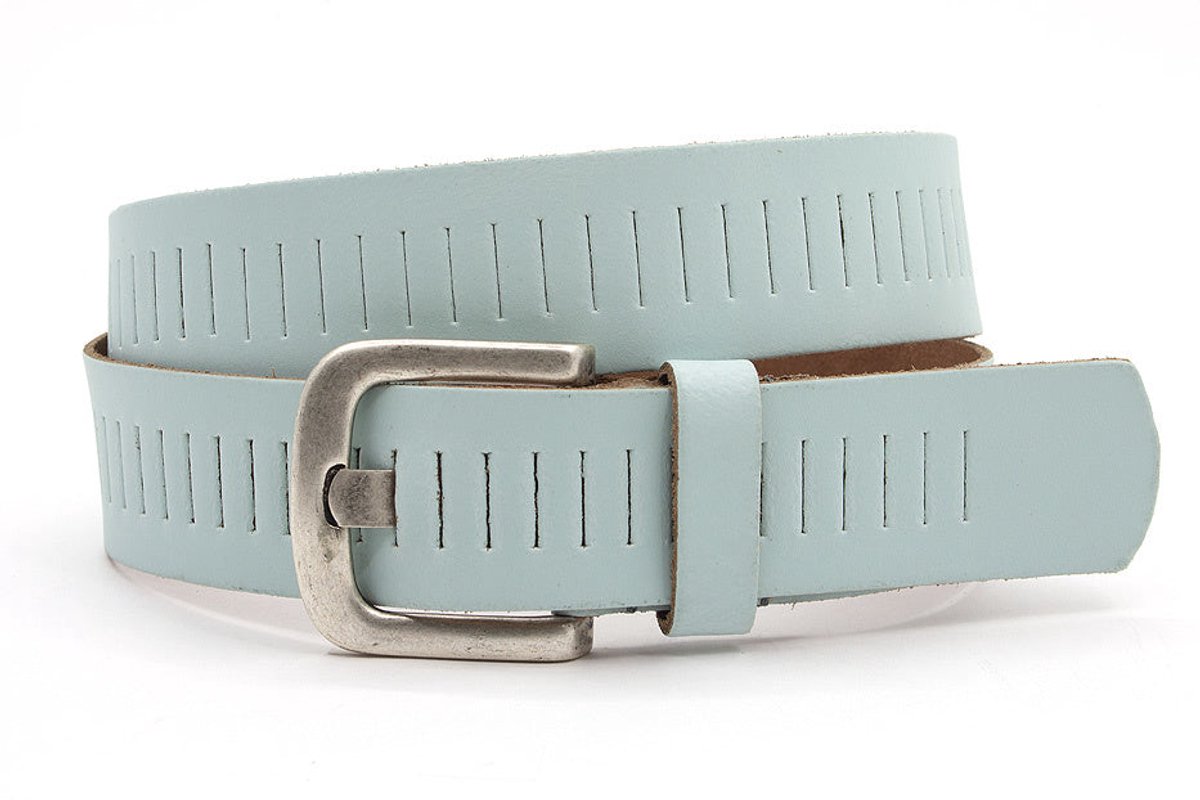 Damesriem licht blauw - Leren jeans riem 4cm met oud zilveren gesp - Leer - Jeans riem - Casual - Maat 85