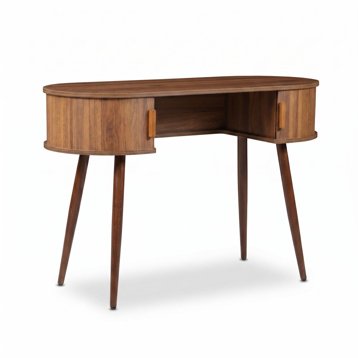 SensaHome Japandi Consoletafel – Ovale Sidetable met Opbergruimte – 110x45x75 cm – Walnoot