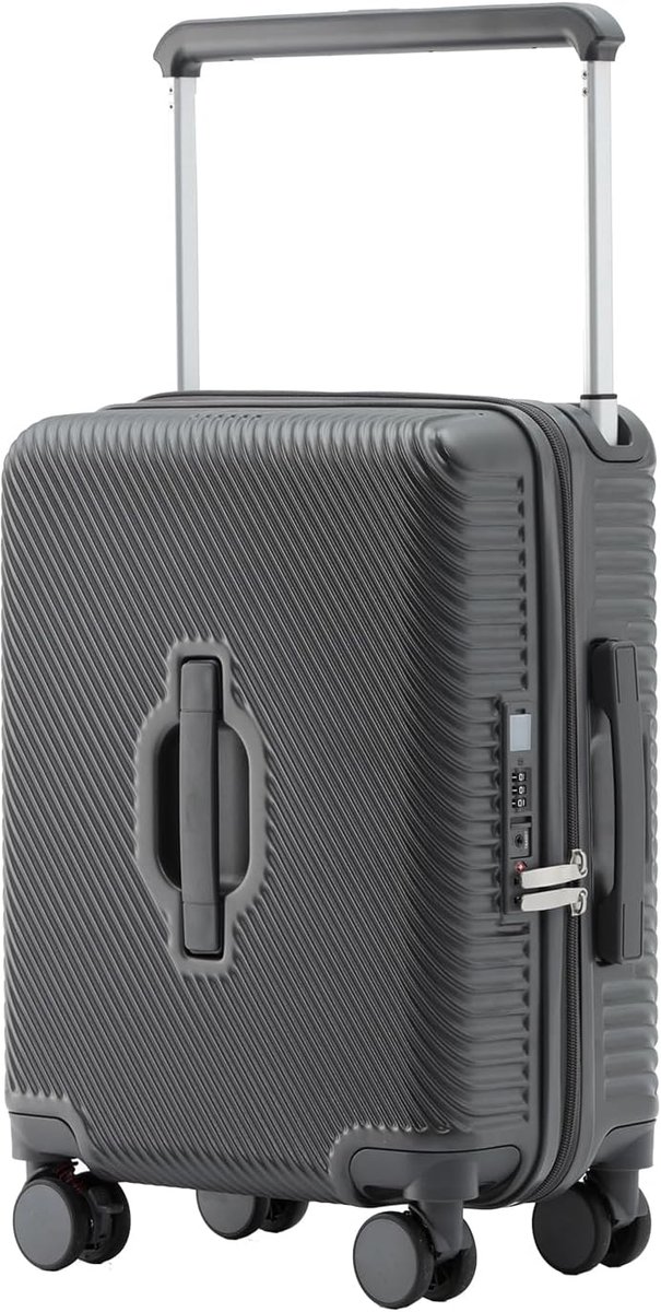 SnelShoppen - Uitbreidbare 20 Inch Koffer met Remwielen, Harde Schaal, USB-aansluiting en Cijferslot voor Reis, Donkergrijs, Perfect voor Vakanties en