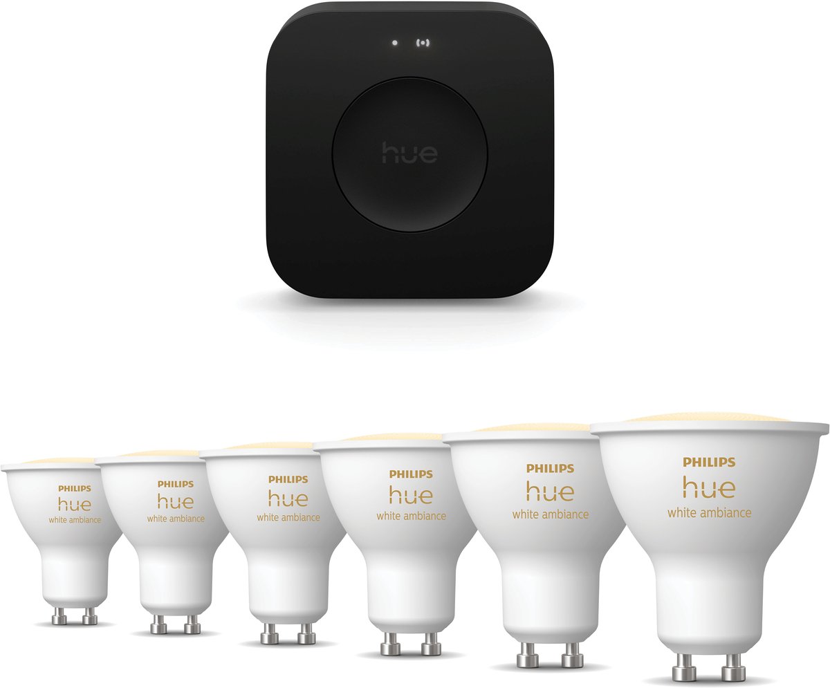 Philips Hue Starterspakket - GU10 - met 6 Spotjes - Warm tot Koelwit Licht - Incl. Hue Bridge Pro - Hue White Ambiance