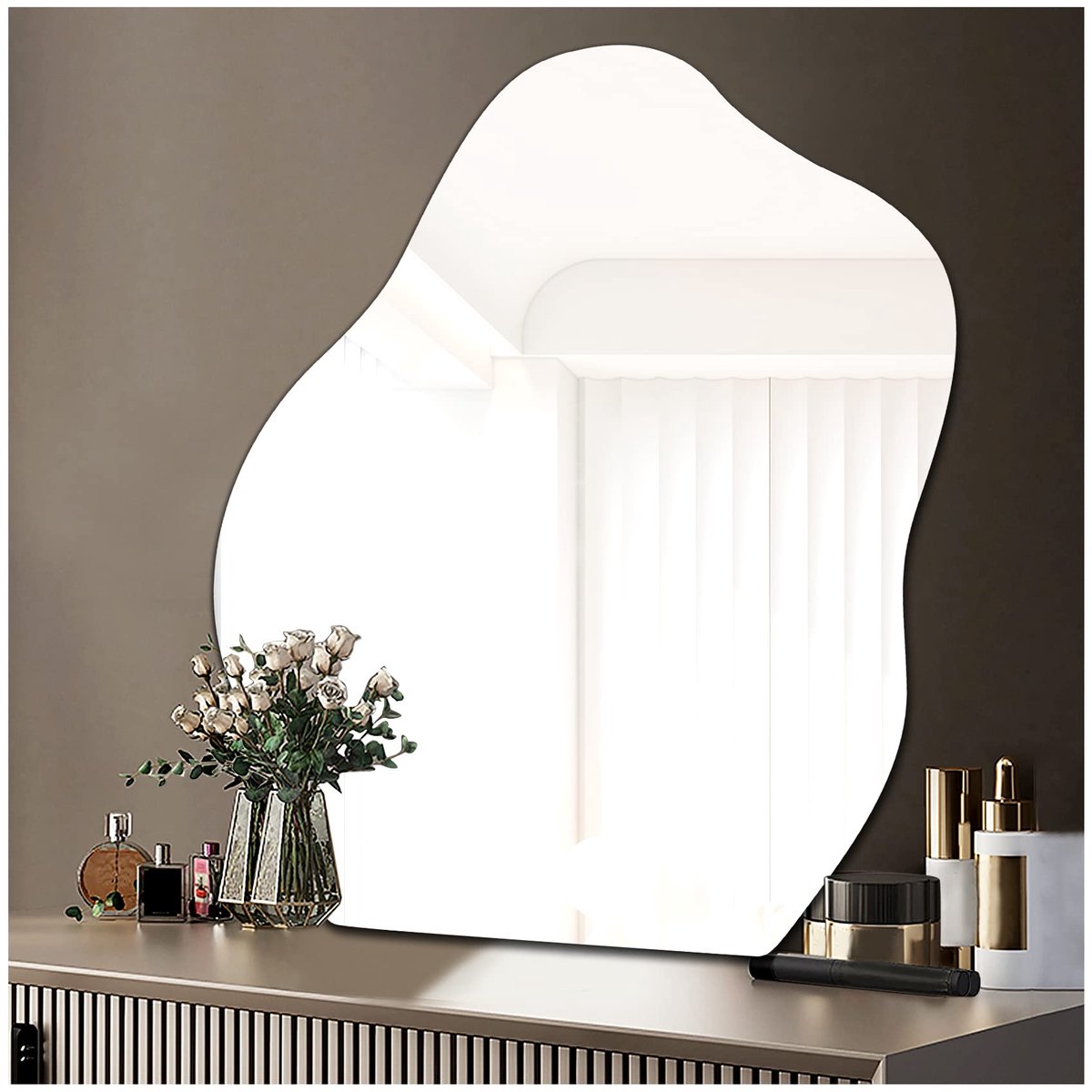SnelShoppen - Zelfklevende asymmetrische spiegel zonder frame, plakbare glazen wandspiegel voor badkamer, slaapkamer, kaptafel, decoratieve wanddecora