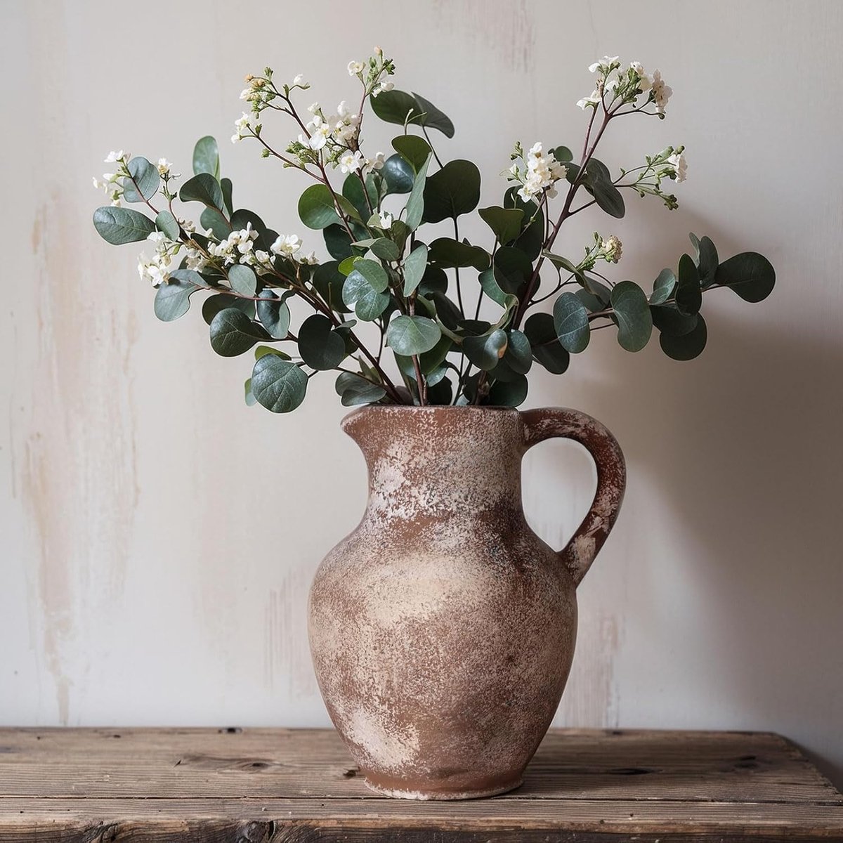SnelShoppen - Rustieke Boerderij Keramische Vaas 20,6 cm - Vintage Aardewerk Terracotta Decoratieve Boho Vaas voor Pampasbloemen - Ideaal voor Huisdec