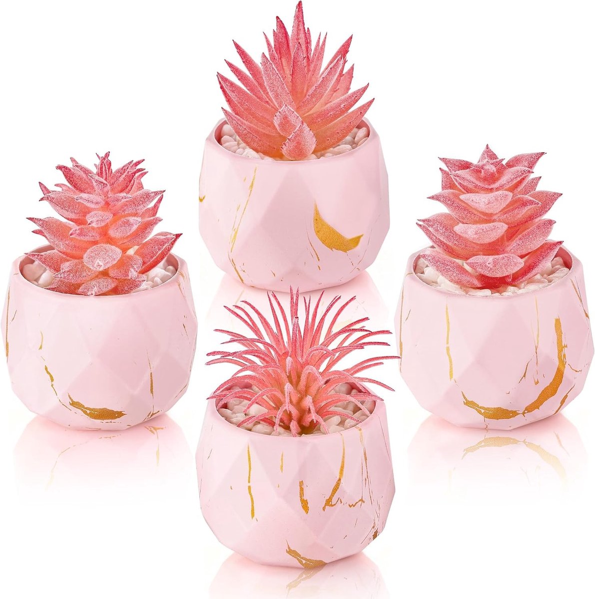 4 Pakken Roze Kunstplanten - Kleine Vetplanten voor Badkamer Decoratie, Kaptafel en Kantoor Accessoires, Perfect als Bruiloftsgeschenk voor Vrouwen