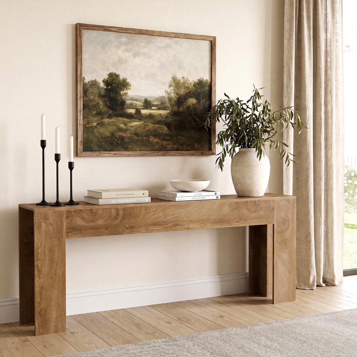 LITTLE TREE Extra Lange Console Tafel - 200 x 35 x 80 cm - Boerderijstijl eiken banktafel - Voor hal, entree en woonkamer - Lichtbruin