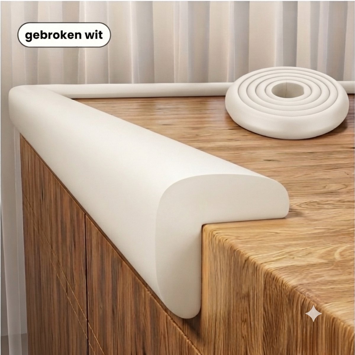 Hoekbeschermer Schuimrubber op Rol - 2 Meter - Gebroken Wit - Inclusief Tape - Kinderveiligheid Randbescherming Baby & Kind - Tafelbeschermer Stootrand