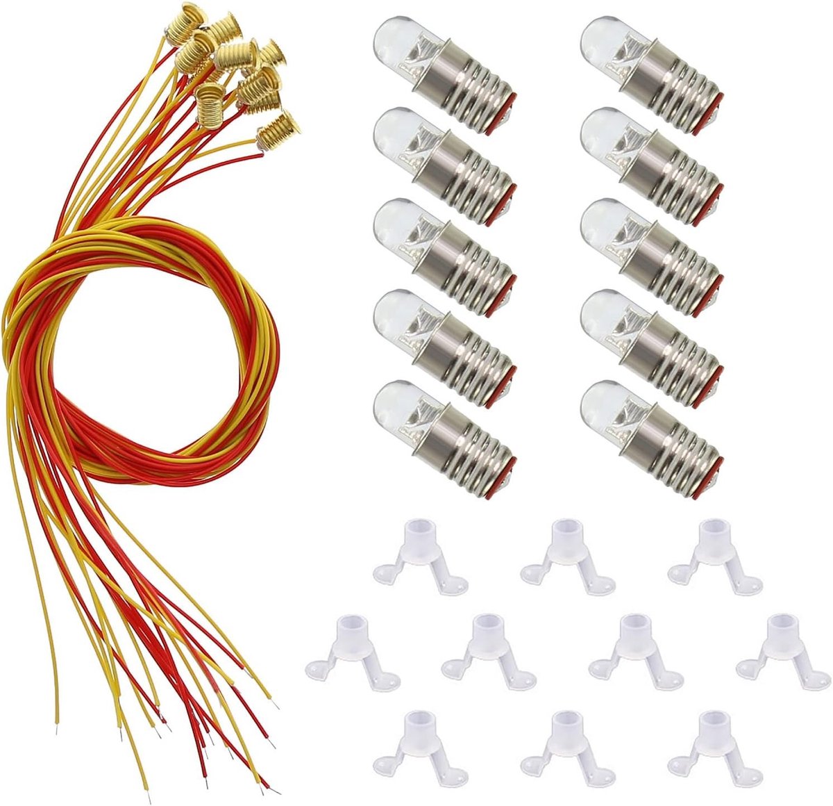 10 sets Warm witte LED schroeflamp met standaardvoet E5 E5.5 12V-14V voor modelspoorbaan verlichting en decoratie