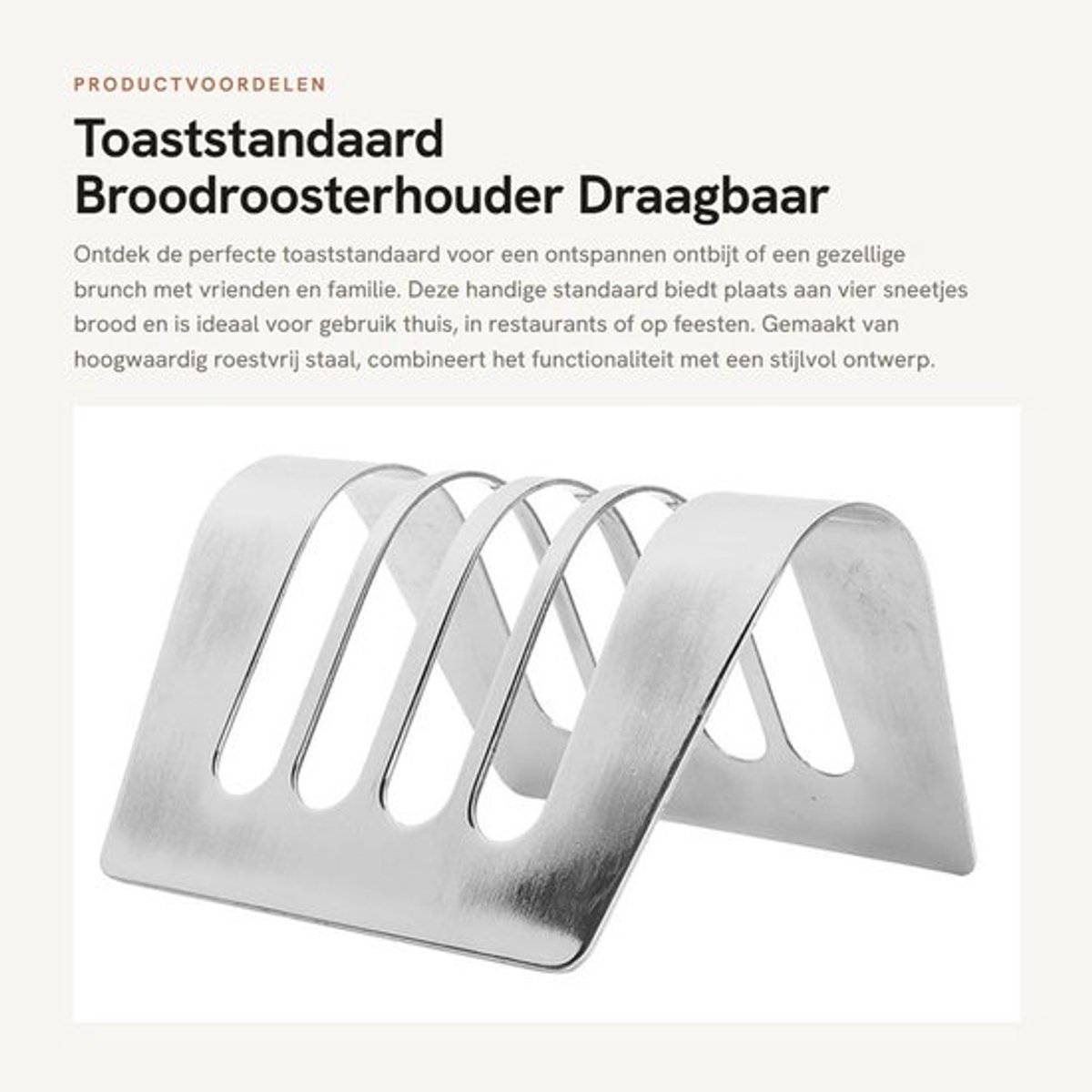 Toaststandaard 4 Sleuven - Broodroosterhouder - Draagbaar Koelrooster - Roestvrij Staal - Ontbijtserveren - Eenvoudig te Reinigen - Broodhouder