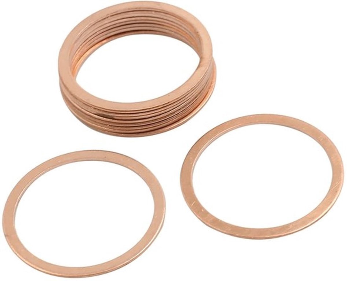Set van 10 Koperen Platte Sluitringen 32 x 38 x 1 mm
