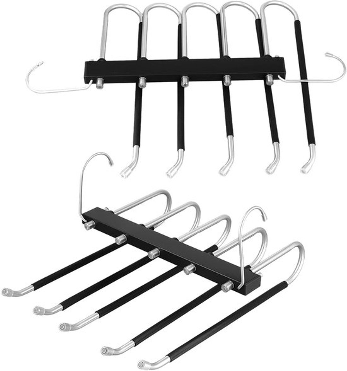 Broekhangers Ruimtebesparend - 2 Stuks - Roestvrij Staal - Opvouwbaar - Antislip - Multifunctionele Kleerhangers - 34 x 29,5 cm - Kledinghanger
