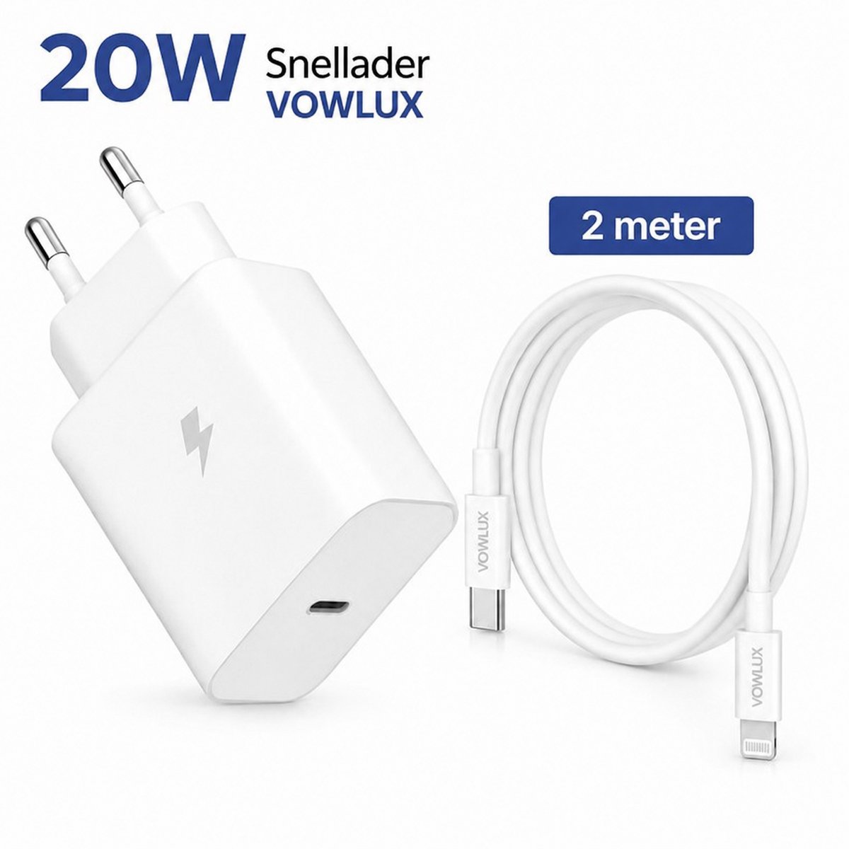 USB-C Adapter 20W Snellader + 2 Meter USB-C naar Lightning Compatible Kabel – Fast Charge Oplader Set Geschikt voor Airpod/iPad/iPhone X/11/12/13/14 Series
