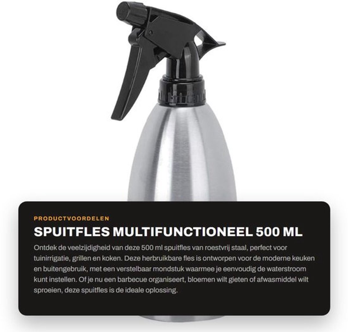 Spuitfles 500 ml - Roestvrij Staal - Verstelbaar Mondstuk - Multifunctioneel - Ergonomische Handgreep - Voor Tuinirrigatie en Koken - Verstuiver