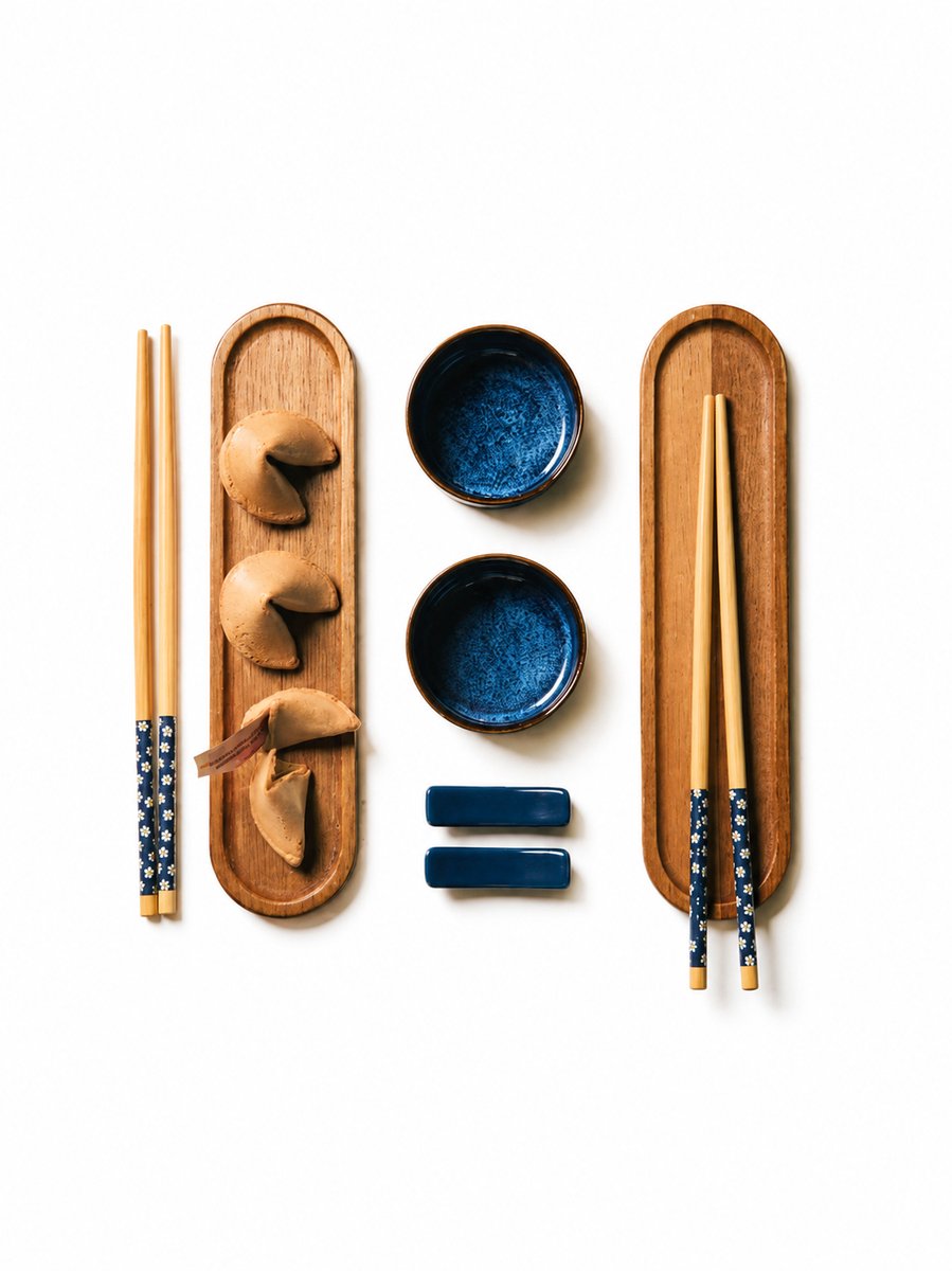 HOMLA - Sushi Set - 8-delig - Acacia & Navy Blauw