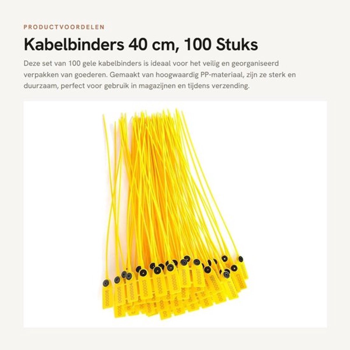 Kabelbinders 100st - 40cm - Geel - Beveiligingszegels - PP Materiaal - Hoge Kwaliteit - Veiligheid staalplaat - Binders