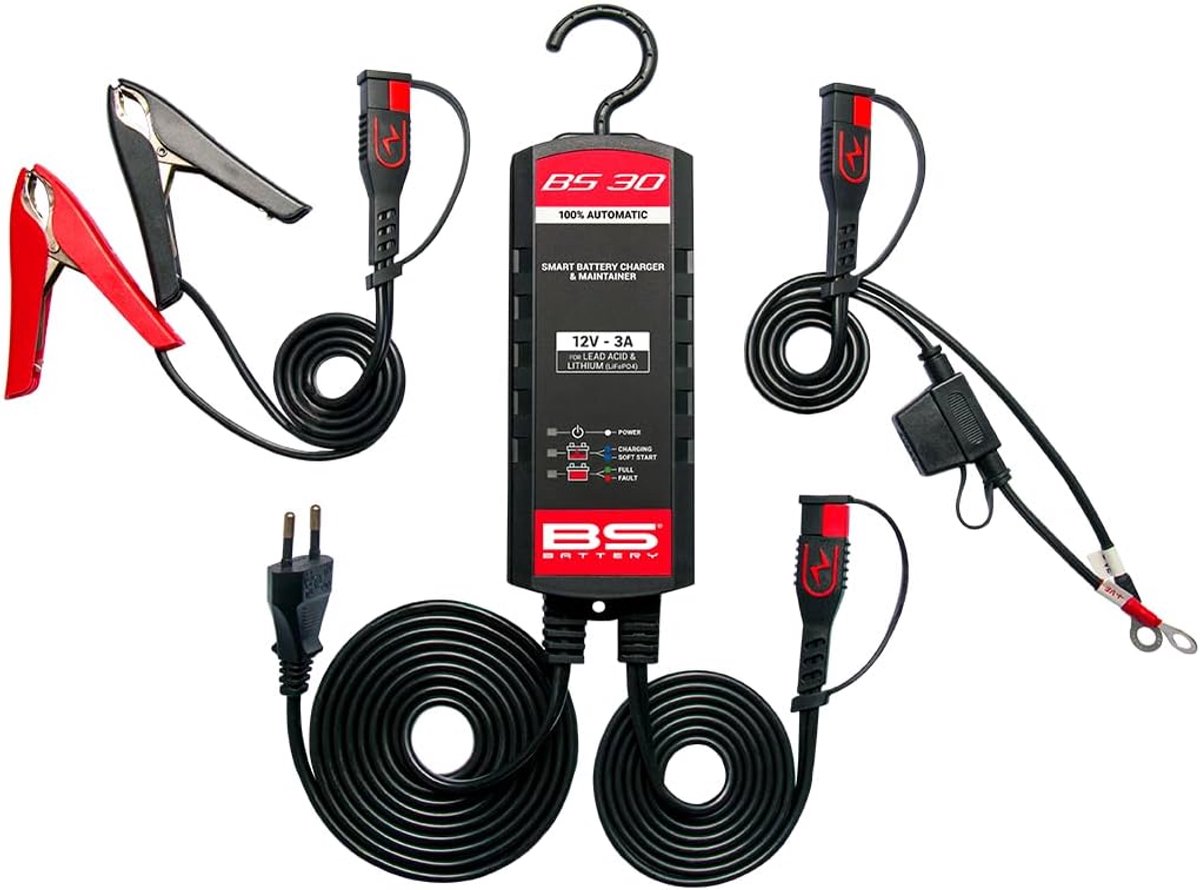 SnelShoppen - BS30 Smart Battery Charger 12V 3A - Snelle Acculader voor 4-60Ah Batterijen - 9 Laadprogramma's - Ideaal voor Auto, Fiets, Tuin en Vrije