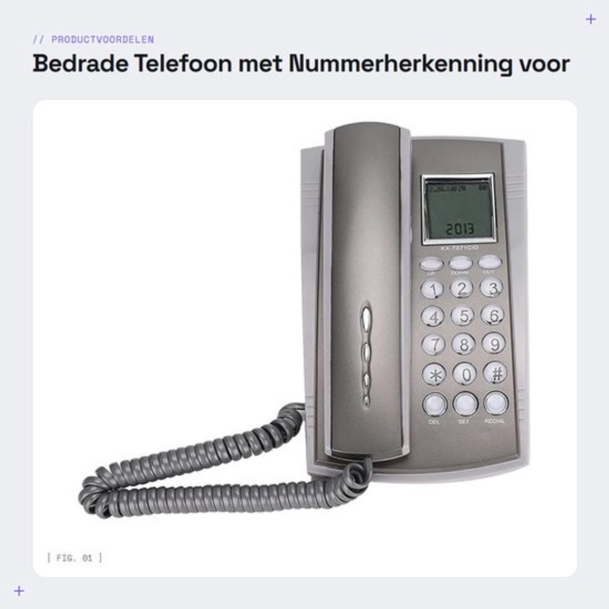 Bedrade Telefoon met Nummerherkenning - Vaste Telefoon - Aan de Muur Monteerbaar - Voor Thuis/Hotel - Grijs