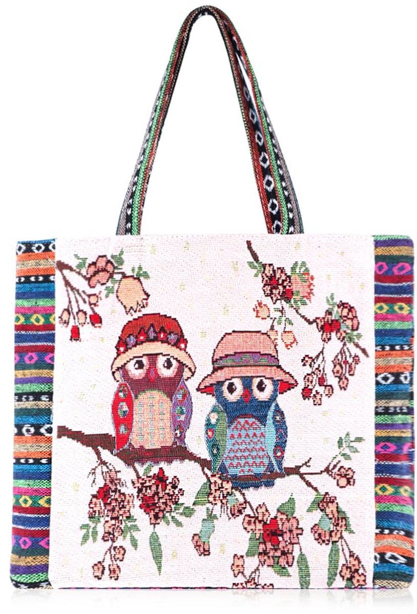SnelShoppen - Grote Uil Tote Bag - Esthetische Gehaakte Hobo Handtas - Herbruikbare Schoudertas met Rits en Interieur Pocket - Perfect voor Strand, Bo