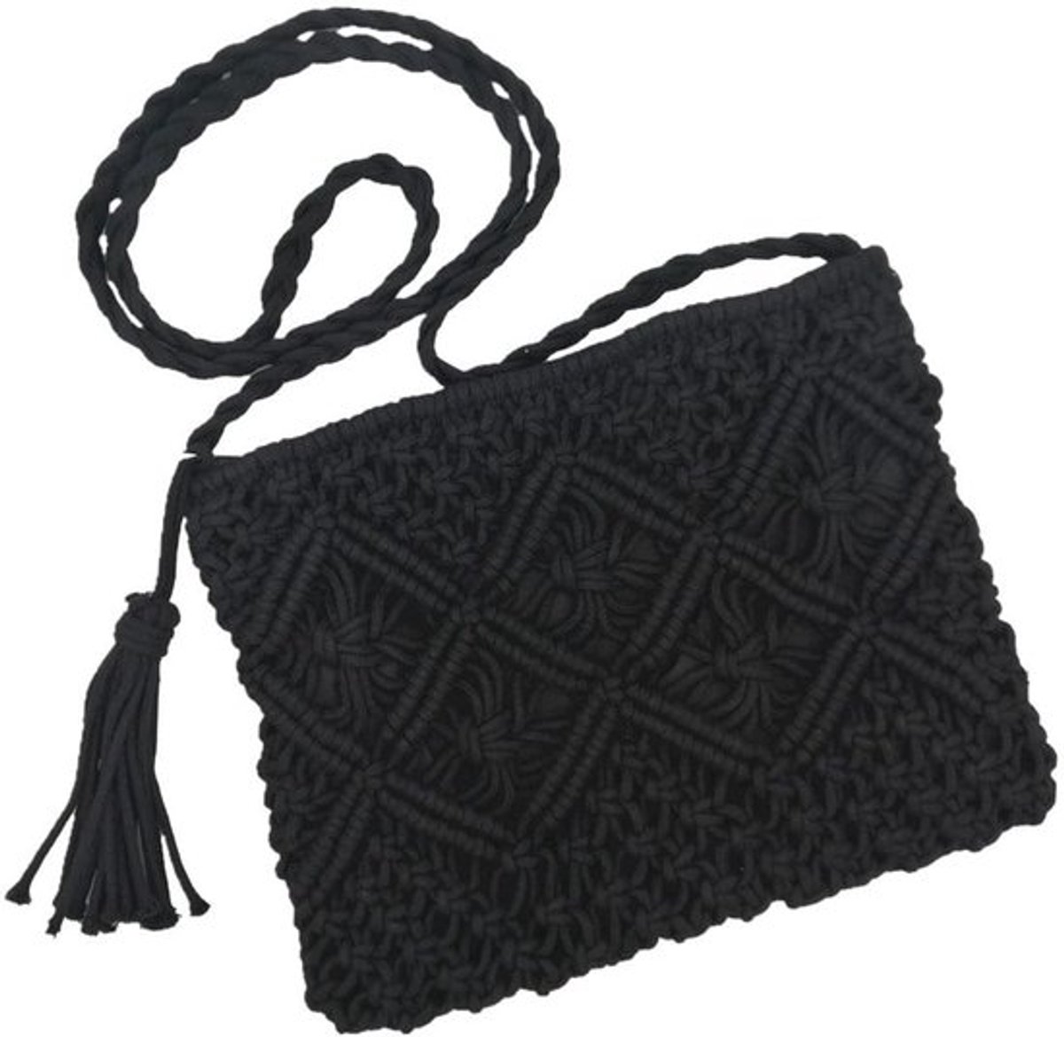 Schoudertas Handgemaakt - Katoenen Tas - Kleine Dameshandtas - Met Kwast - Ritssluiting - 25 x 20 cm - Modern Ontwerp - Handtas