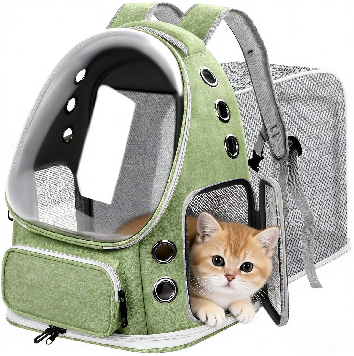 Gadgetzan® Kattenrugzak met Transparant Kijkvenster – Ademend, Opvouwbaar, Krasbestendig en Ruim – Reistas voor Katten – Voor Reizen - Wandelen - Groen