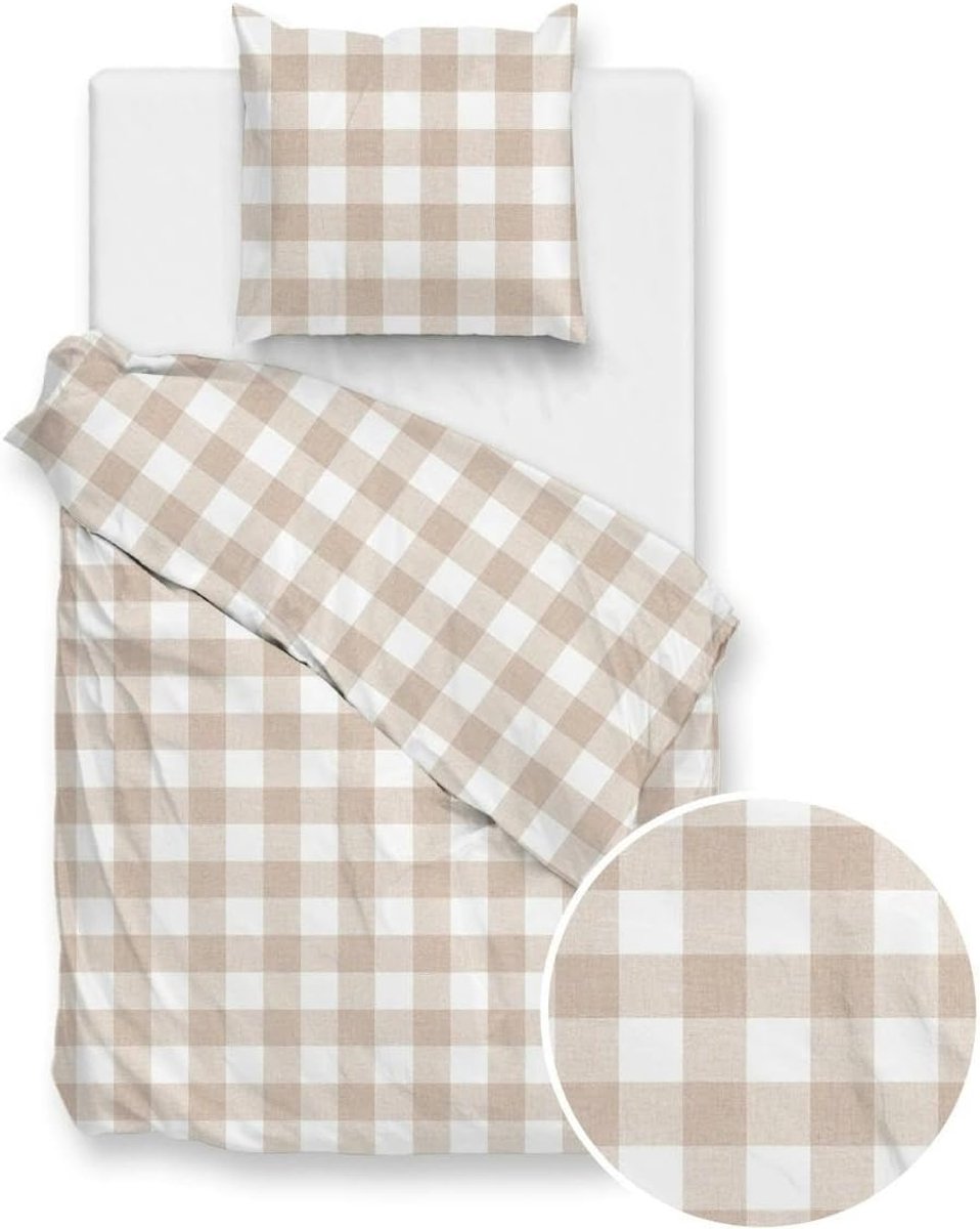 SnelShoppen - Dekbedovertrek 1-Persoons Katoen Beige 140x200/140x220 cm - Zacht en Comfortabel voor een Goede Nachtrust