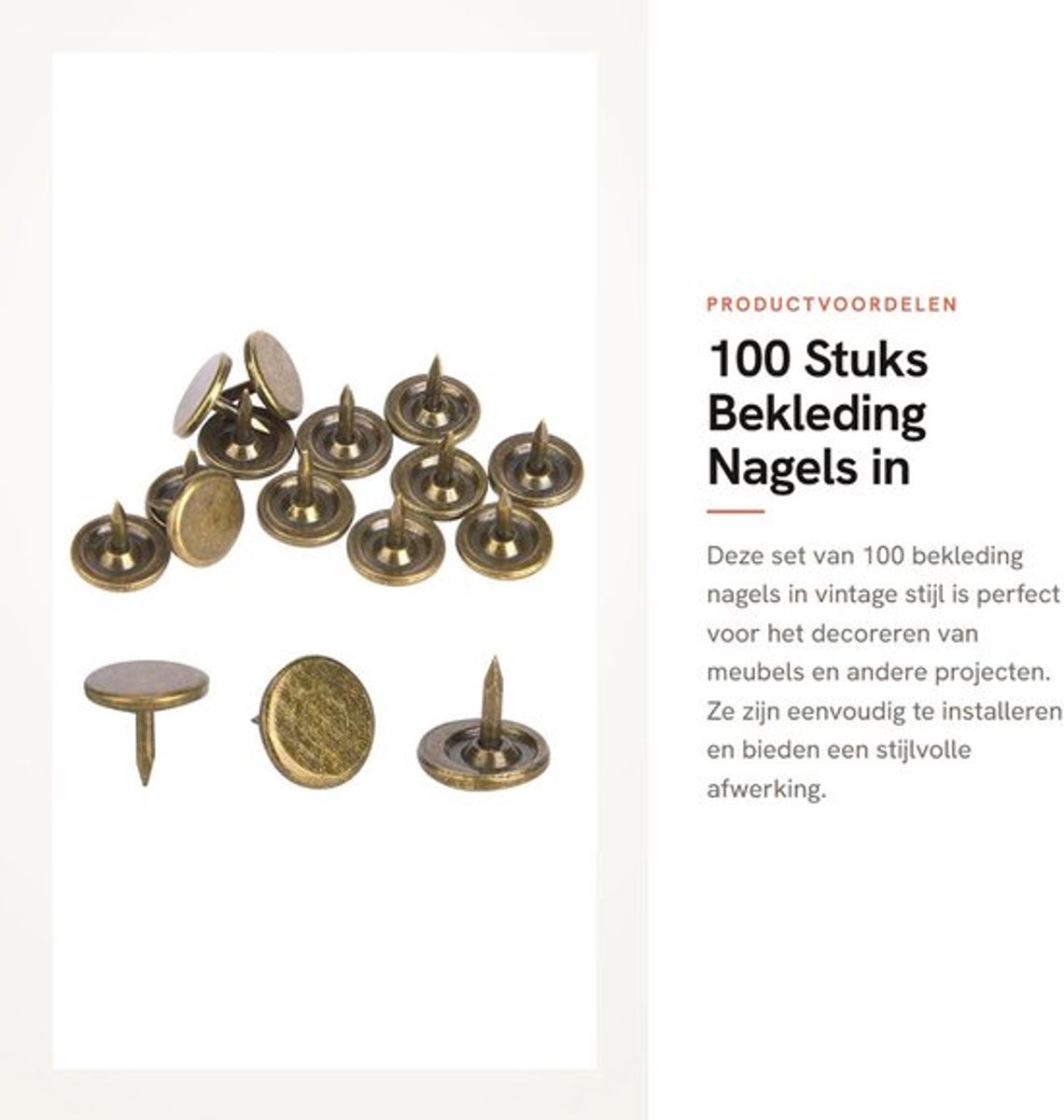 Bekleding Nagels 100 Stuks - Bronzen Platte Kop - Meubels Nagel - Decoratie Pin - Ijzer - Afmetingen 9 x 8 mm - Meubelspijkers