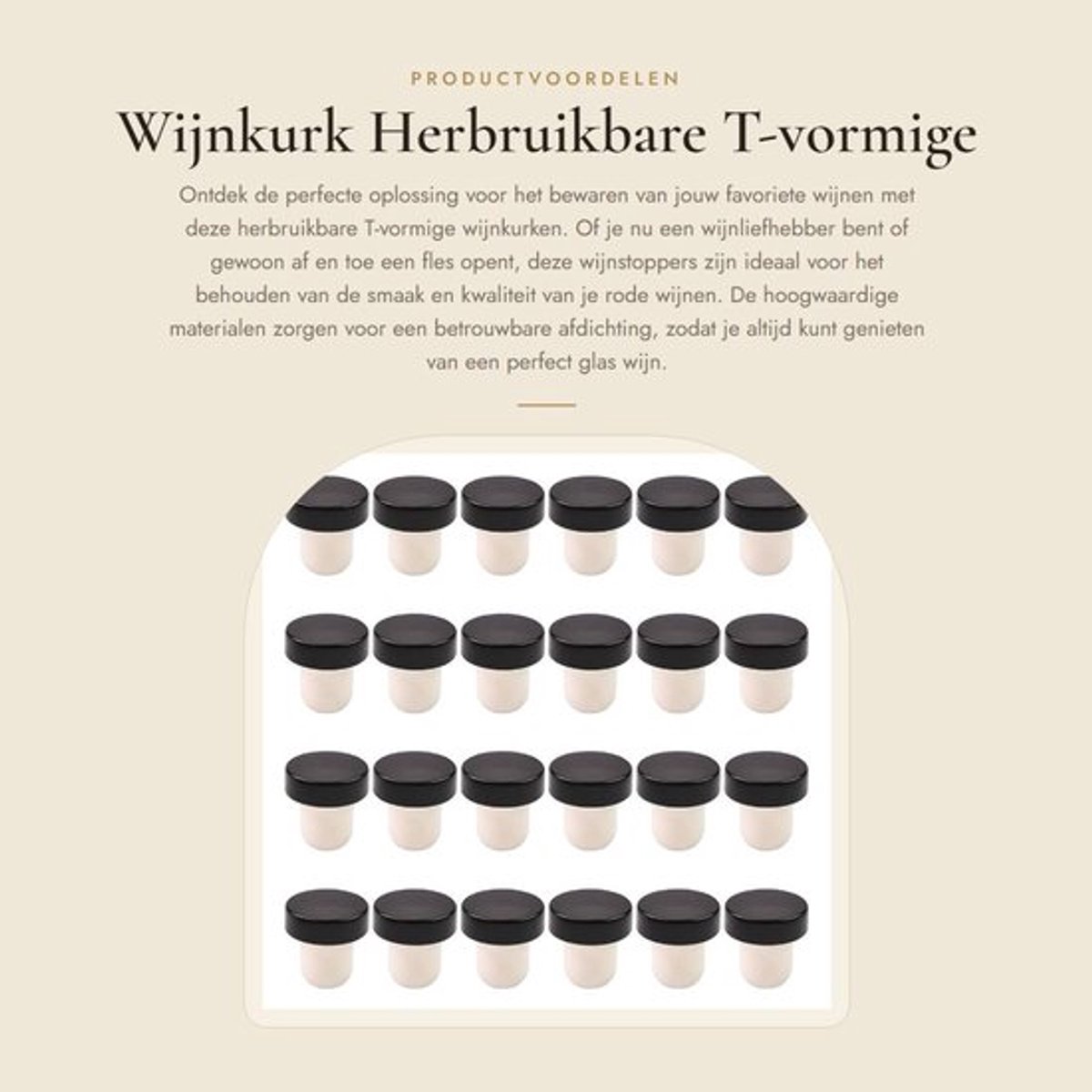 Wijnkurk 24 stuks - T-vormige Wijnkurkafsluiter - Herbruikbare Wijnstoppers - Duurzaam - Hoogwaardig Polymeer/Rubber - Goede Afdichtingseigenschappen - Flesstopper